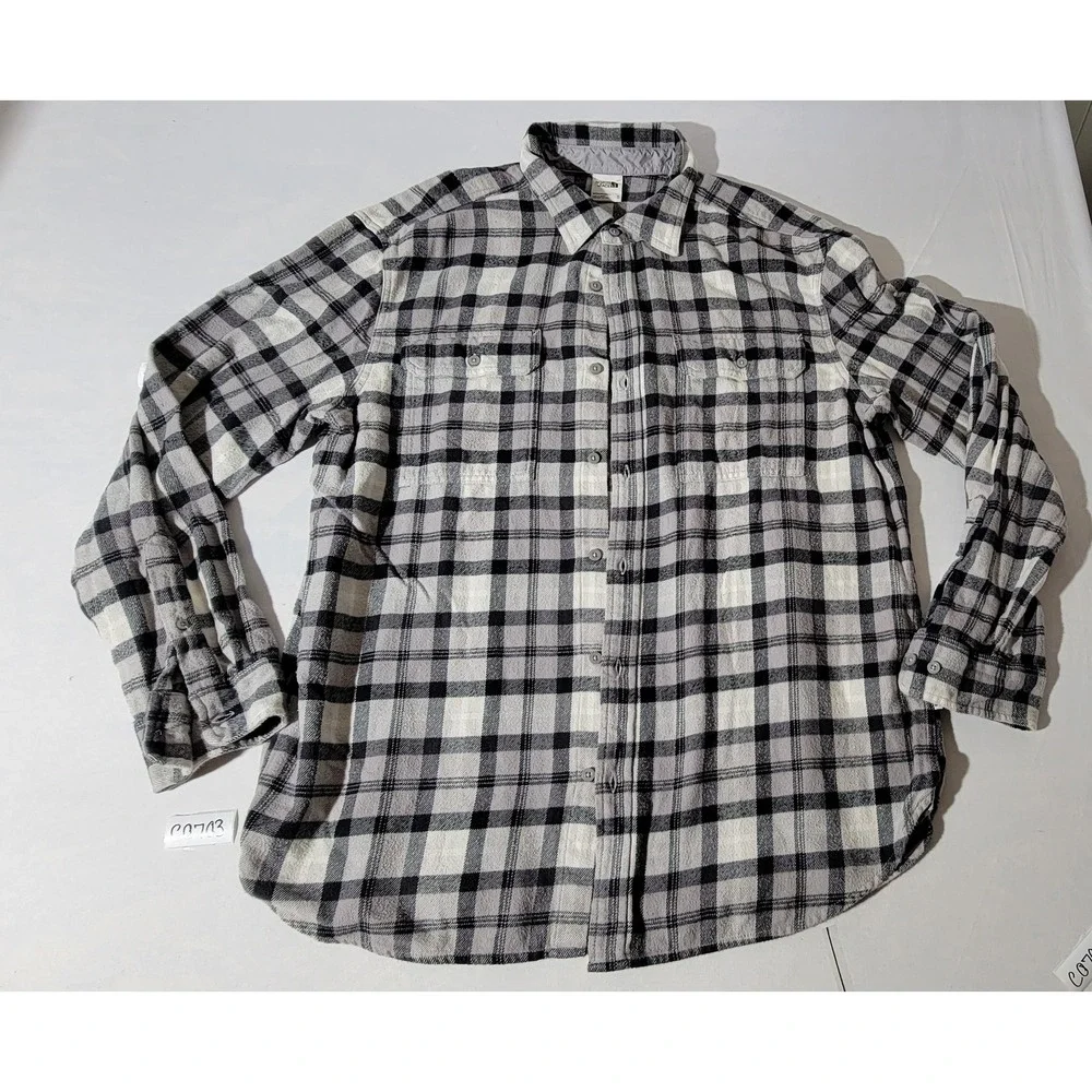 The North Face Mens XL Grey Black Plaid Flannel Button Down Shirt NF0A4QPJ F23